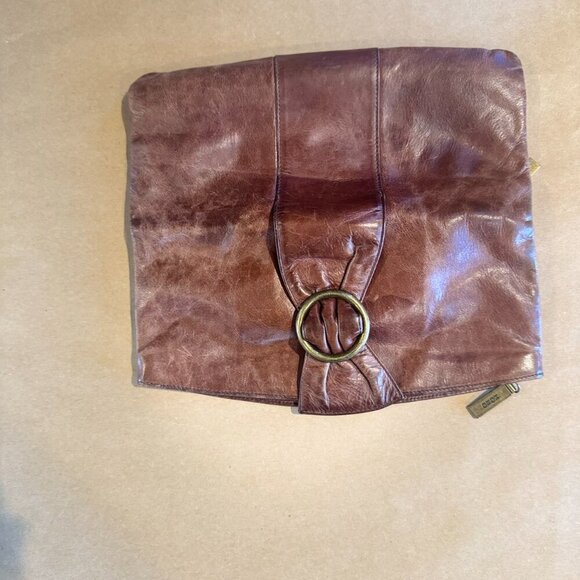 HOBO International Brown Leather Envelope Foldover Zip Clutch - Picture 2 of 7